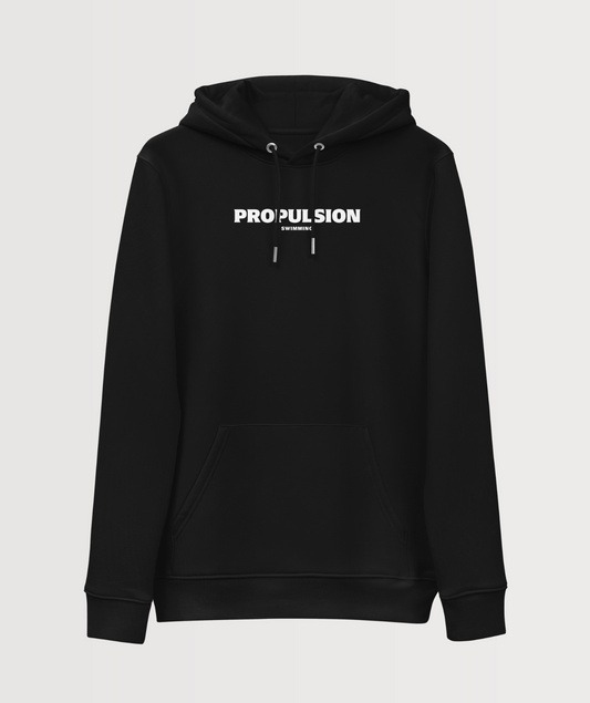 Black Unisex Hoodie with White text saying "Propulsion Swimming"